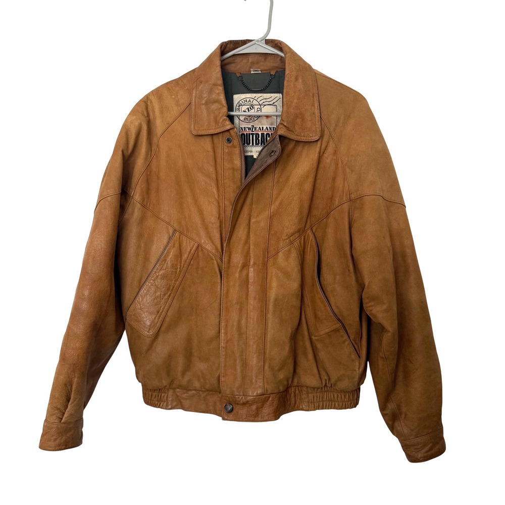 VTG 90s Leather Bomber Jacket L Tan Flight Aviator‎ Rugged Streetwear Gorpcore